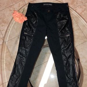 Sexy black jeans and leather design with zippers